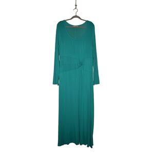SOFT SURROUNDINGS $140 Long Sleeve Jersey Stretch Knotted Maxi Dress‎ Teal XLT